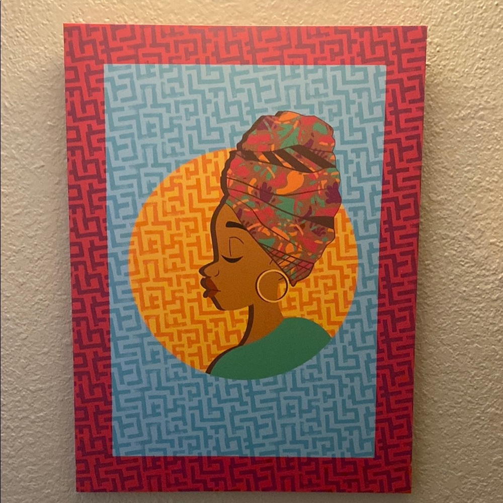 Colorful African Profile Canvas Wall Art - Multicolor Headwrap